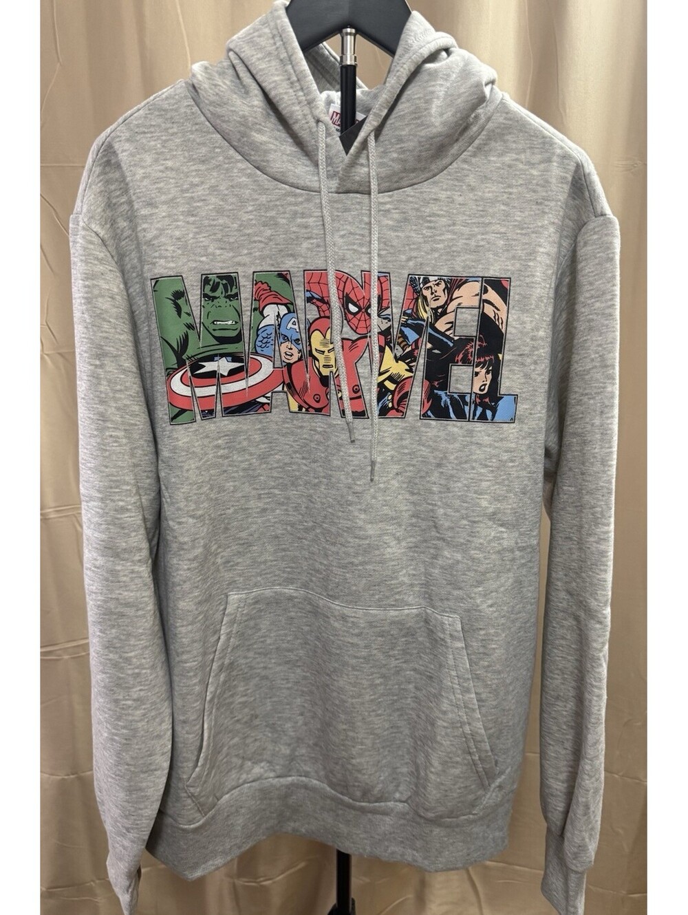 Marvel Avengers Hoodie Mens L Gray Comic Graphic Pullover Sweatshirt Official